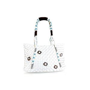 CROMIA Handbag White Woven Leather Tote *LOVELY*